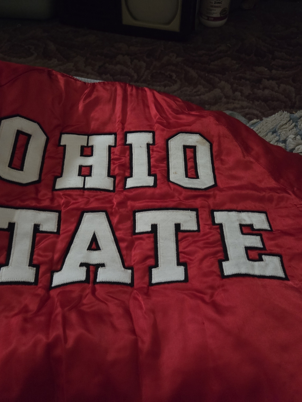Ohio State Red Satin Jacket with White Lettering Vintage Size Large
